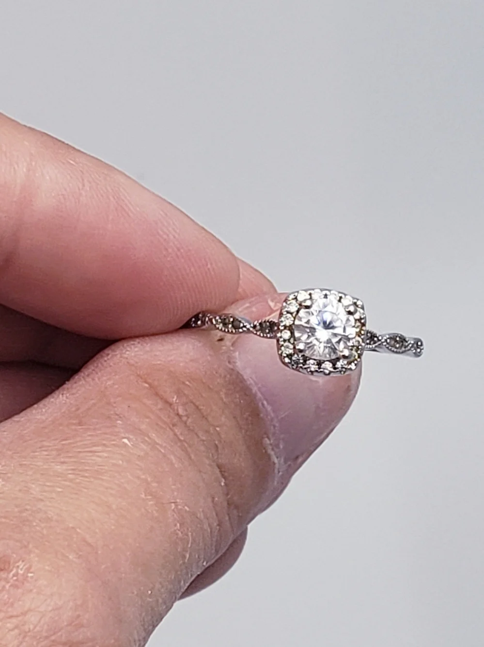 Vintage-Inspired Clear CZ Halo Engagement Ring Sz 7